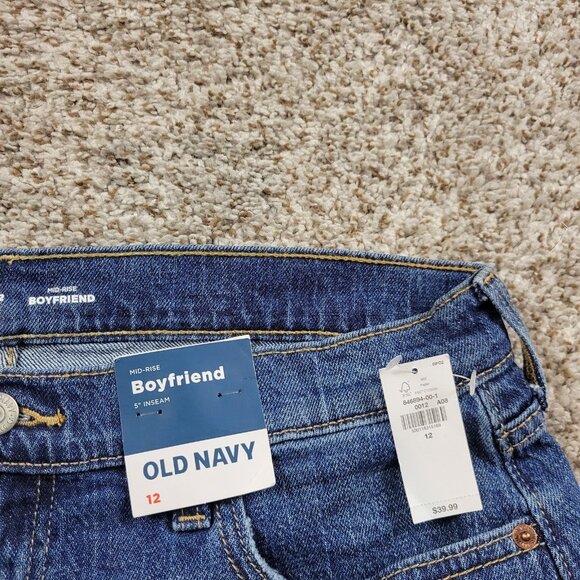 Old Navy Boyfriend Shorts Womens 12 Denim Dark Wash Raw Hem Tags - Picture 2 of 6